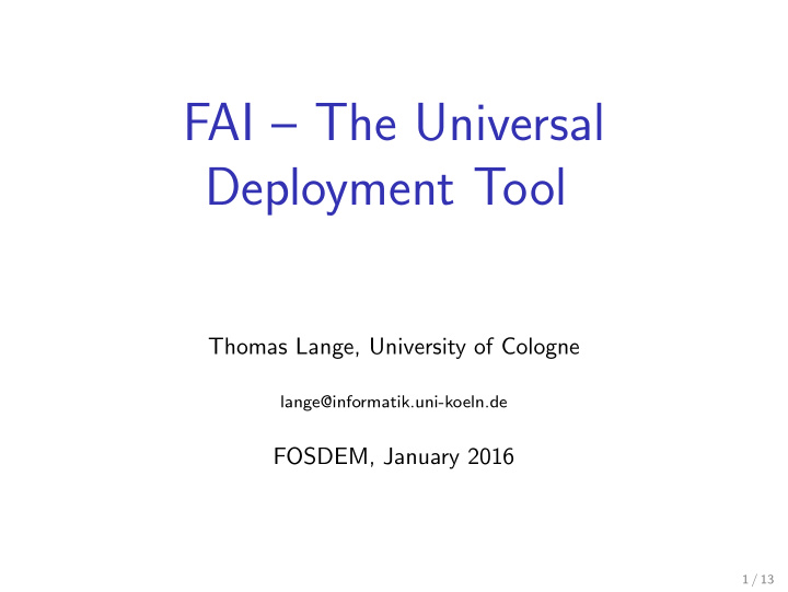 fai the universal deployment tool