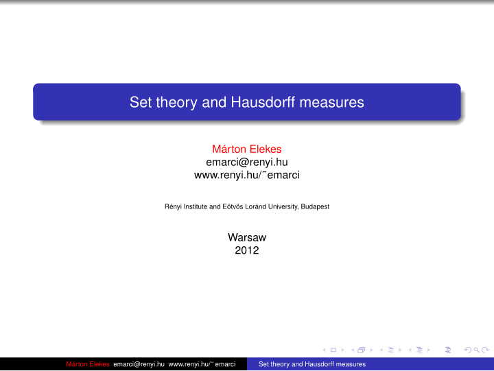 set theory and hausdorff measures