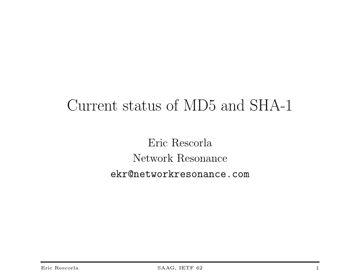current status of md5 and sha 1