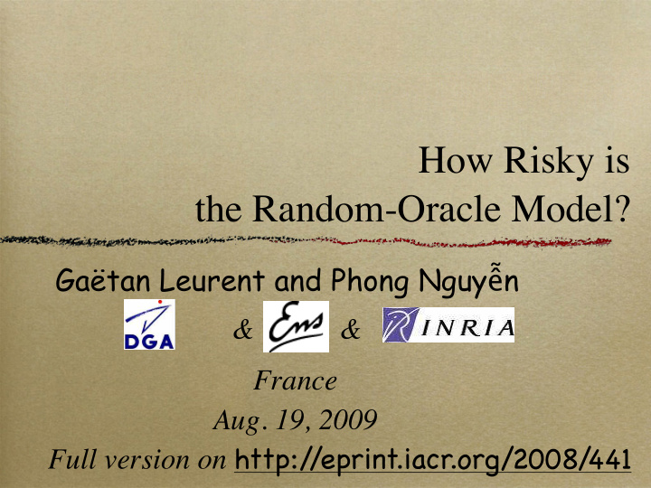 how risky is the random oracle model