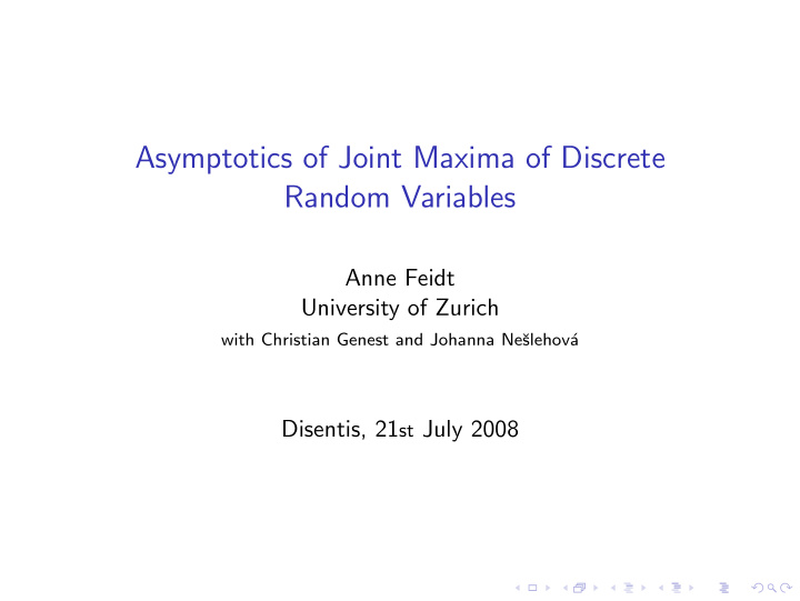 asymptotics of joint maxima of discrete random variables