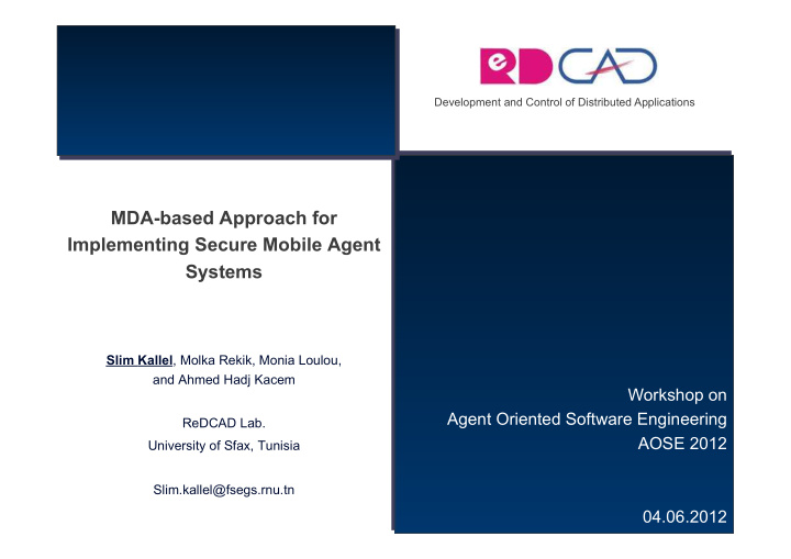 mda based approach for implementing secure mobile agent