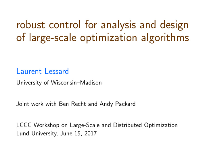 robust control for analysis and design of large scale