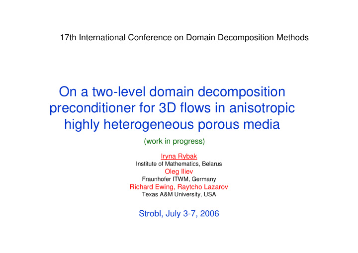on a two level domain decomposition preconditioner for 3d
