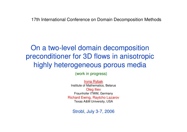 on a two level domain decomposition preconditioner for 3d