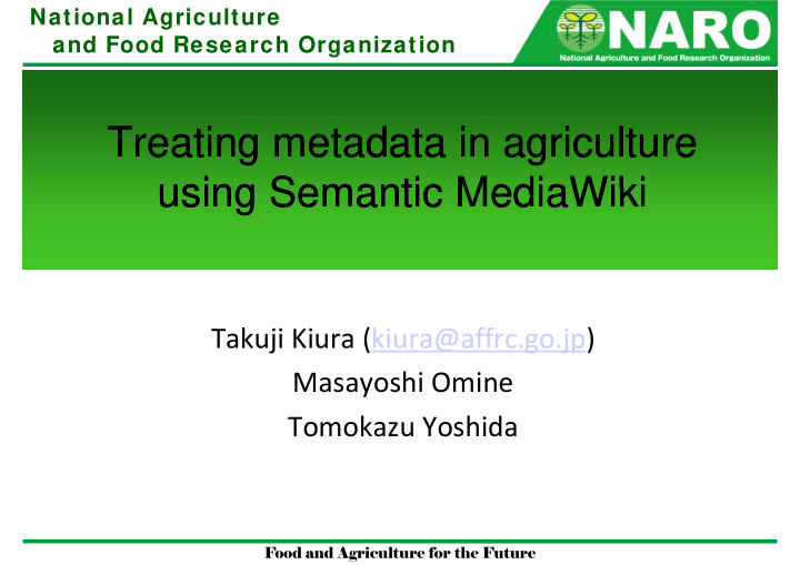 treating metadata in agriculture treating metadata in