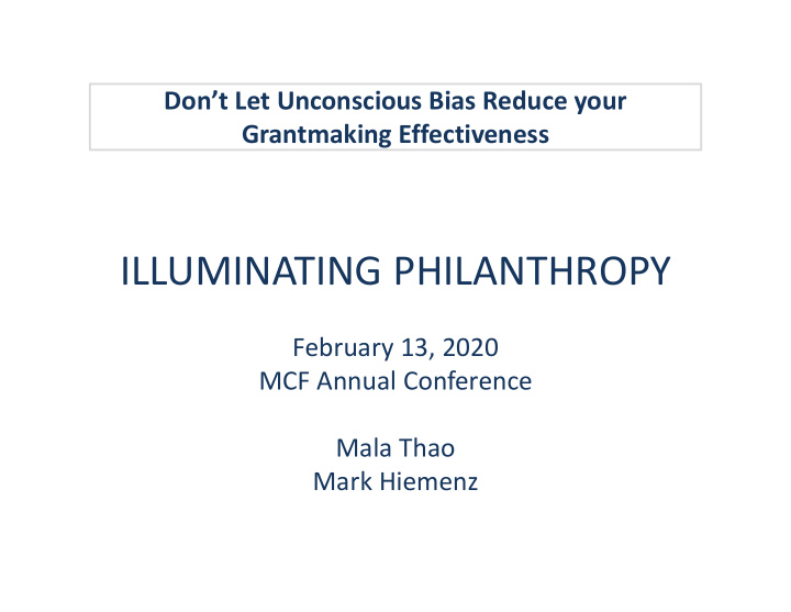 illuminating philanthropy