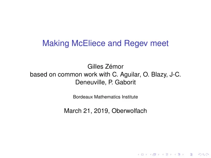 making mceliece and regev meet