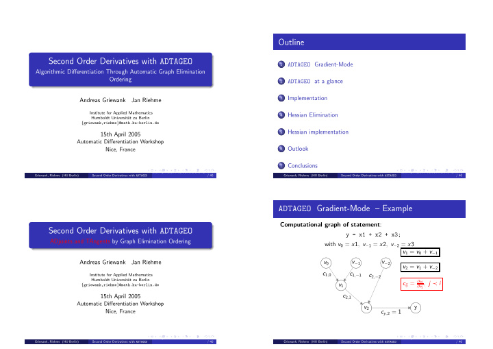 outline second order derivatives with adtageo