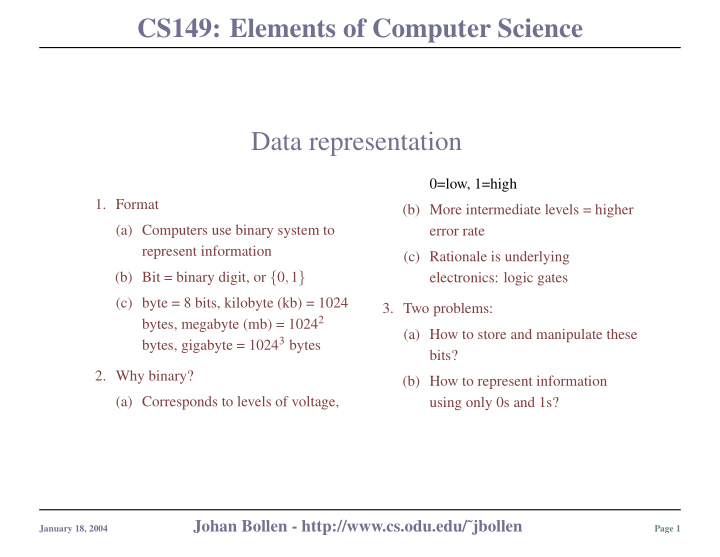 cs149 elements of computer science data representation