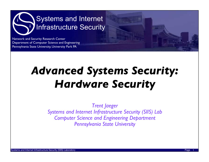 advanced systems security hardware security