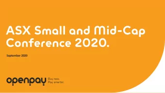 ASX Small and Mid-Cap  Conference 2020.  September 2020  1  Disclaimer  This presentatjon