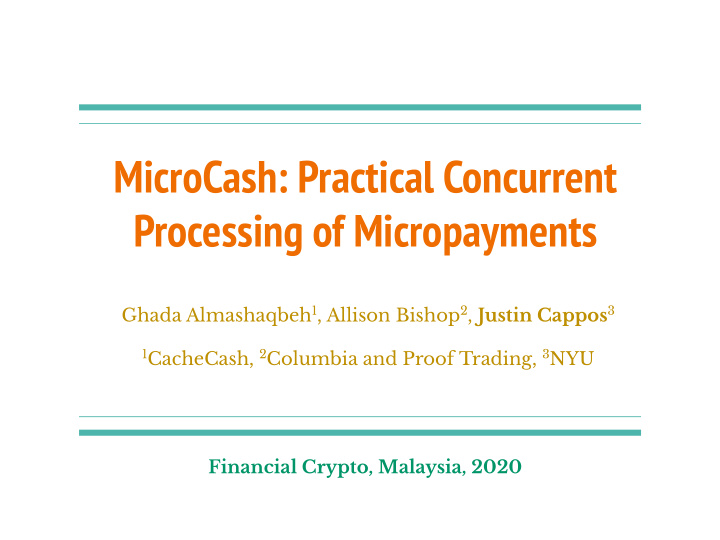microcash practical concurrent processing of micropayments