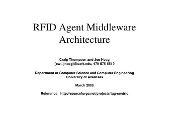RFID A  RFID Agent Middleware  Middl  Architecture  Architecture  Craig Thompson and Joe Hoag