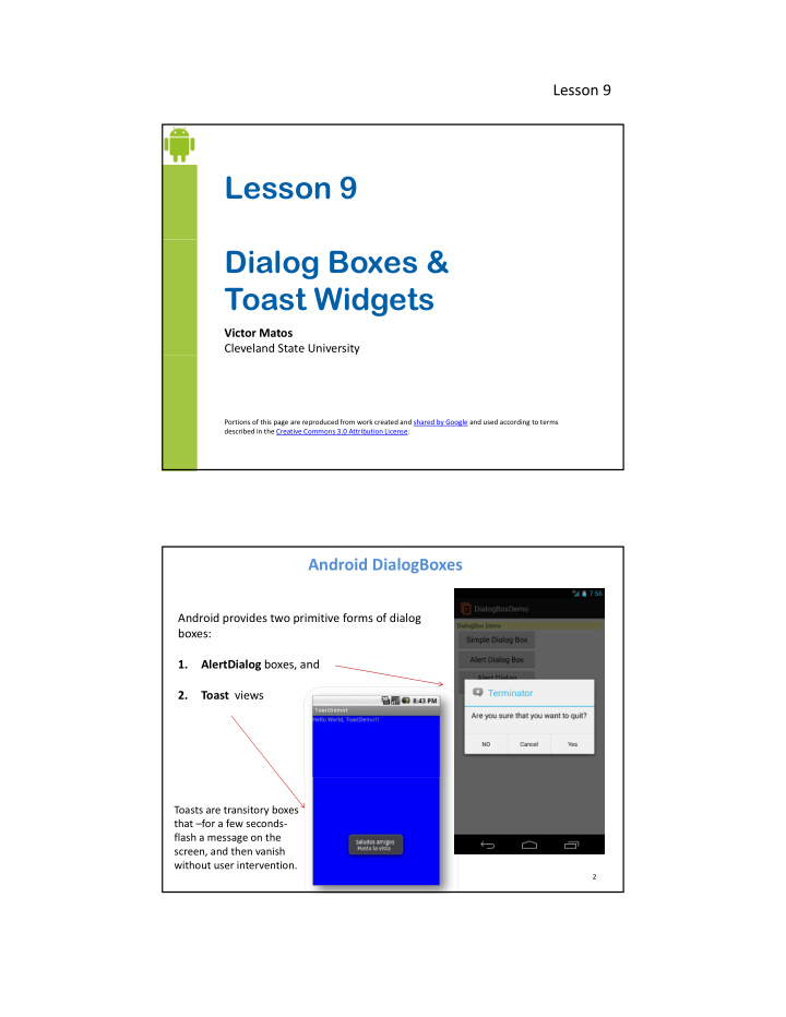 lesson 9 dialog boxes toast widgets