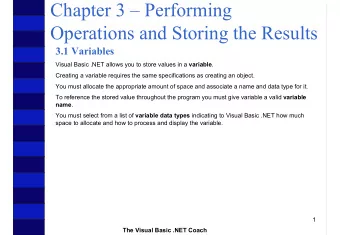 Chapter 3  Performing  Operations and Storing the Results  3.1 Variables Visual Basic .NET