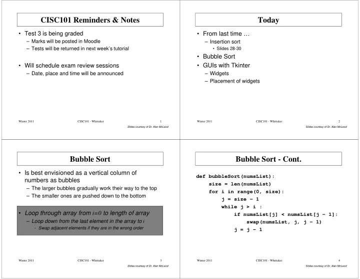 cisc101 reminders notes today