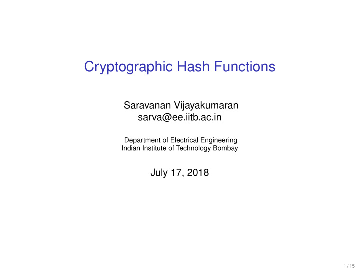 cryptographic hash functions