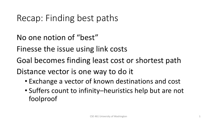 recap finding best paths