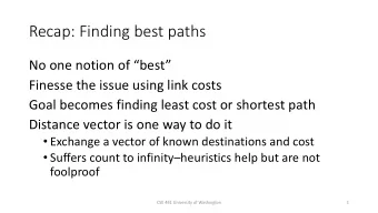 Recap: Finding best paths  No one notion of best  Finesse the issue using link costs  Goal