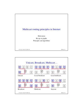 Multicast routing principles in Internet  Motivation  Recap on graphs  Principles and algorithms