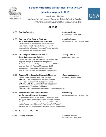 Electronic Records Management Industry Day  Monday, August 6, 2018  McGowan Theater  National