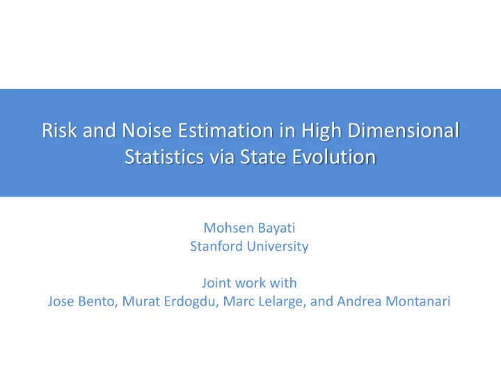 statistics via state evolution