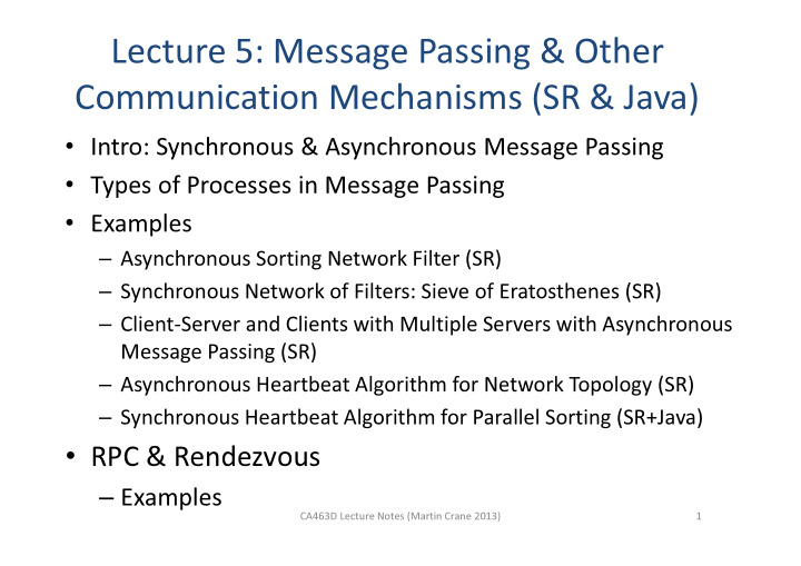 lecture 5 message passing other communication mechanisms