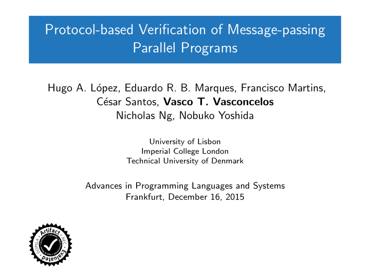 protocol based verification of message passing parallel