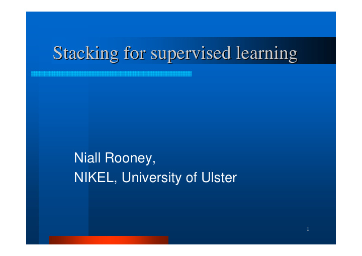 stacking for supervised learning stacking for supervised
