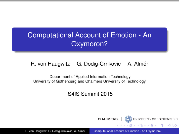 computational account of emotion an oxymoron