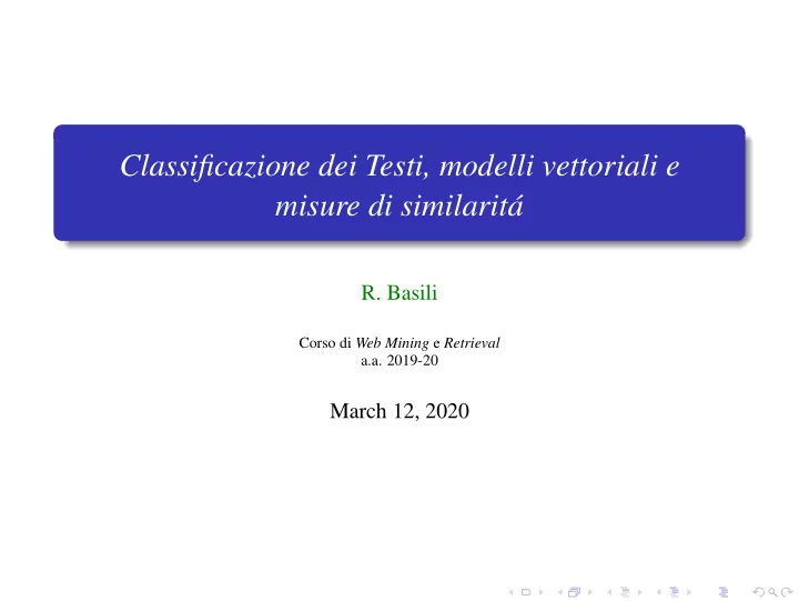 classificazione dei testi modelli vettoriali e misure di