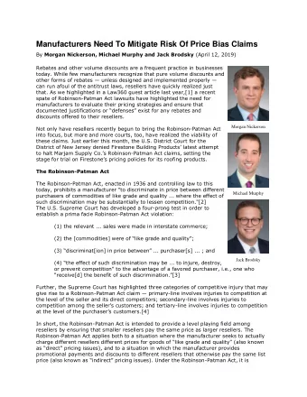 Manufacturers Need To Mitigate Risk Of Price Bias Claims By Morgan Nickerson, Michael Murphy and