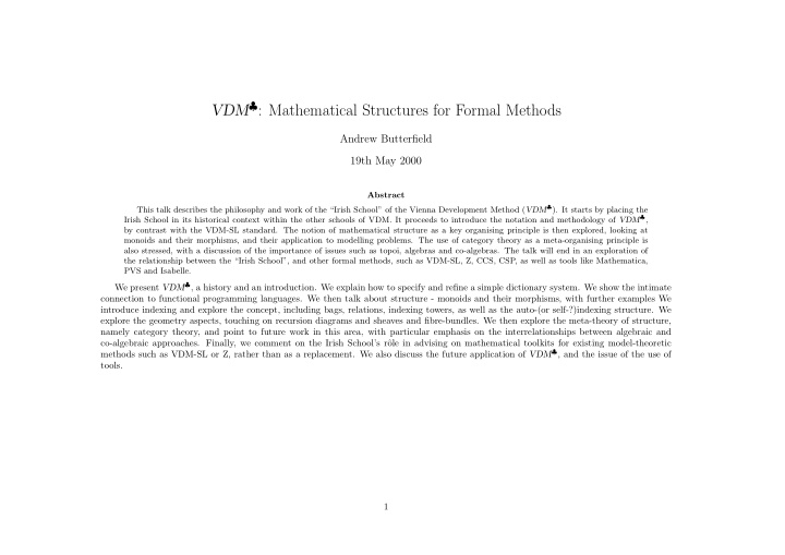 vdm mathematical structures for formal methods