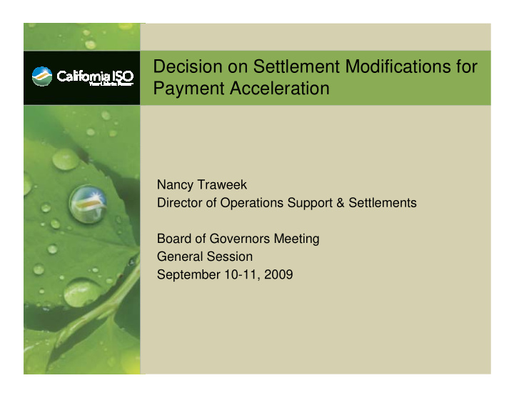 decision on settlement modifications for payment