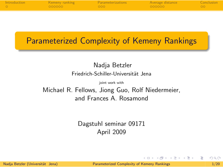 parameterized complexity of kemeny rankings
