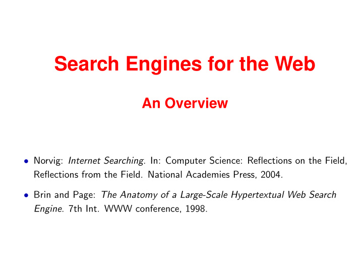 search engines for the web