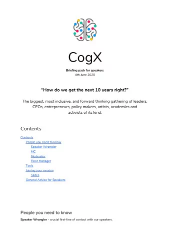 CogX  Briefing pack for speakers  4th June 2020  How do we get the next 10 years right?  The
