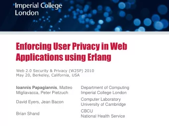 Applications using Erlang  Web 2.0 Security &amp; Privacy (W2SP) 2010  May 20, Berkeley,
