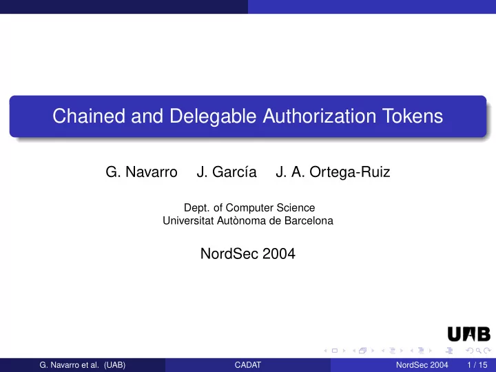 chained and delegable authorization tokens