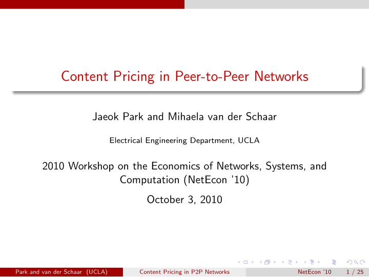 content pricing in peer to peer networks