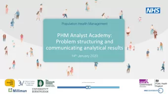 communicating analytical results 14 th January 2020  NHS England and NHS Improvement  Population