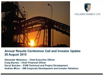 xxxxxxxxxxxx Xxxxxxxx  Annual Results Conference Call and Investor Update  28 August 2015 Alexander