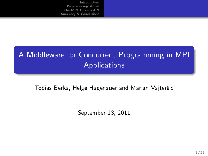 a middleware for concurrent programming in mpi