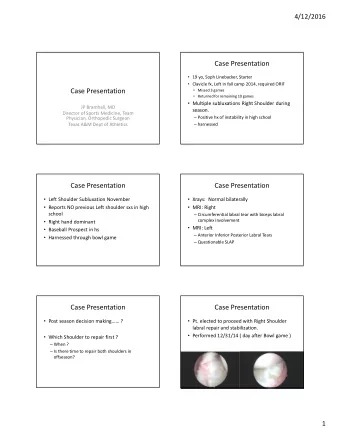 Case Presentation  19 yo, Soph Linebacker, Starter  Clavicle fx, Left in fall camp 2014,