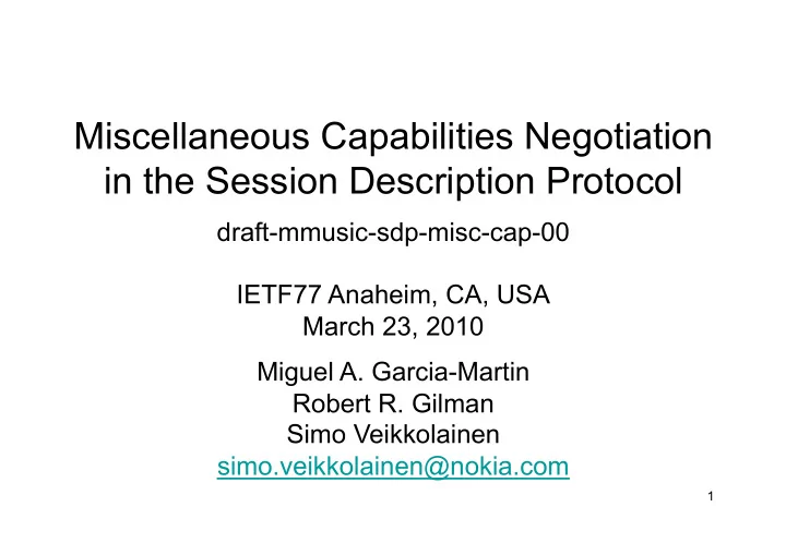 miscellaneous capabilities negotiation in the session