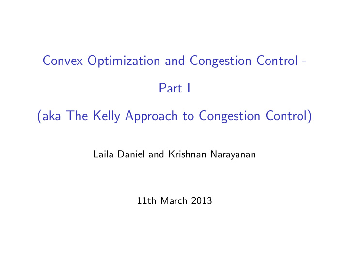 convex optimization and congestion control part i aka the