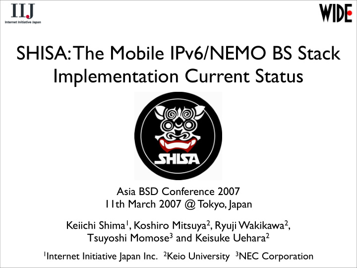 shisa the mobile ipv6 nemo bs stack implementation