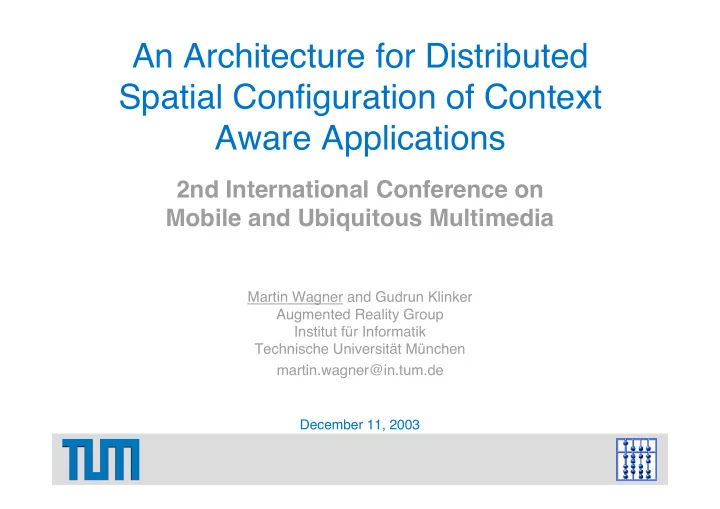 an architecture for distributed spatial configuration of