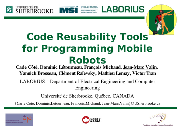 code reusability tools for programming mobile robots